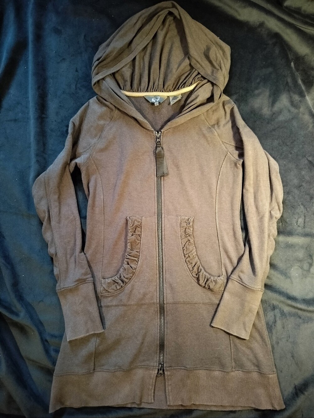 Goode Rider Brown Grey Zip-Front Extra Long Equestrian Hoodie - XS